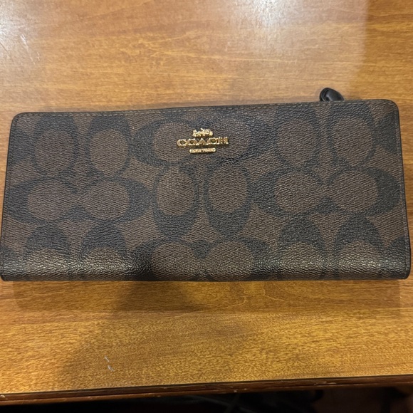 Coach Dark Brown Signature Clutch - Picture 1 of 4